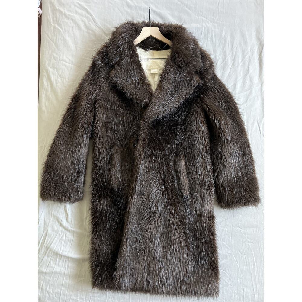 EU 46 MAISON MARTIN MARGIELA x H&M FW12 Faux Fur Beaver Long Coat Brown
